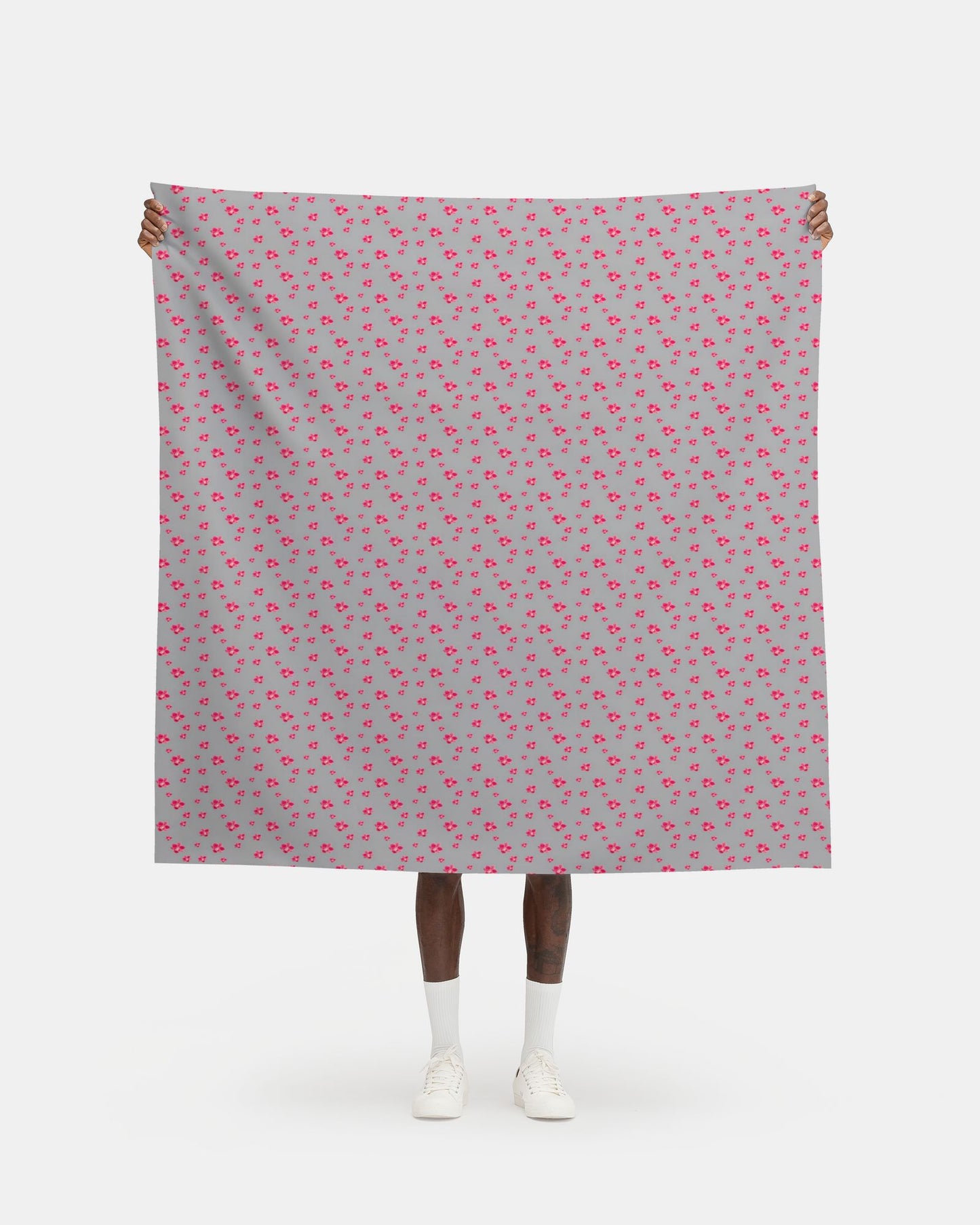 Melammu pink red orchids on grey back fabric