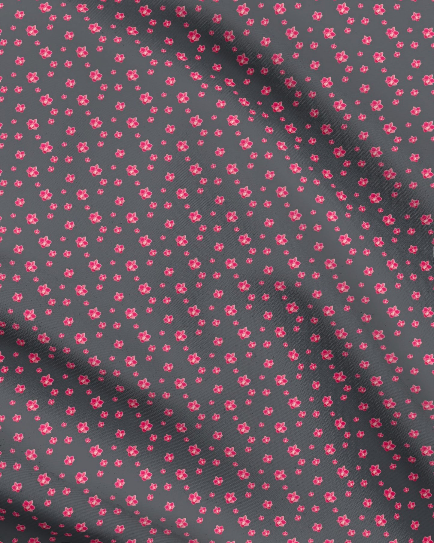 Melammu pinky red orchids on charcoal grey fabric