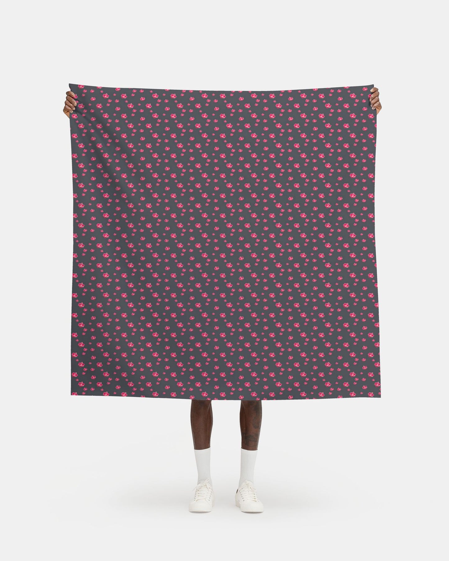 Melammu pinky red orchids on charcoal grey fabric