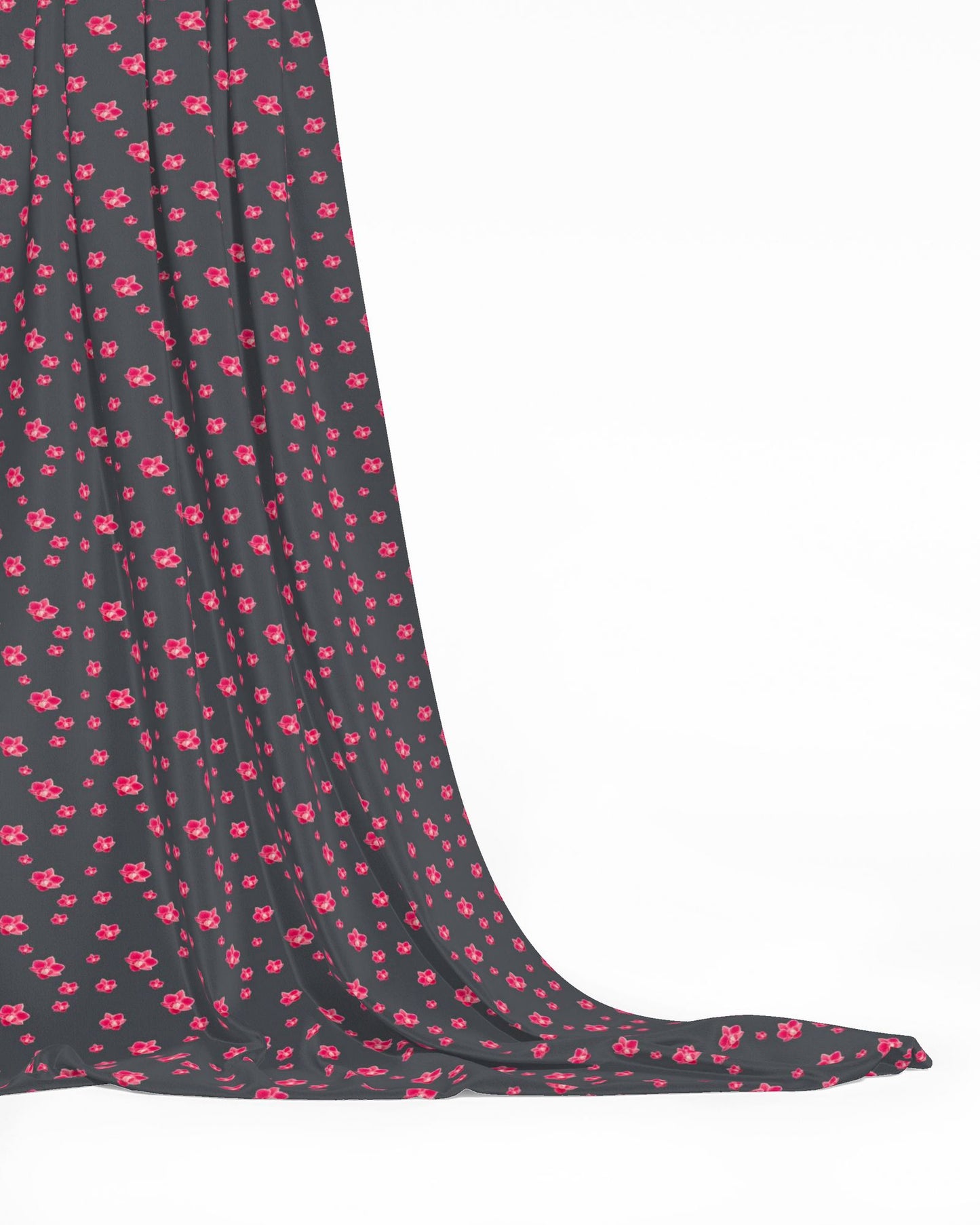 Melammu pinky red orchids on charcoal grey fabric