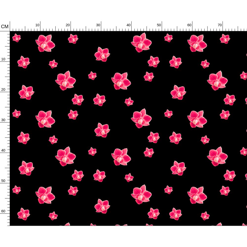 Melammu pinky red orchids on black fabric