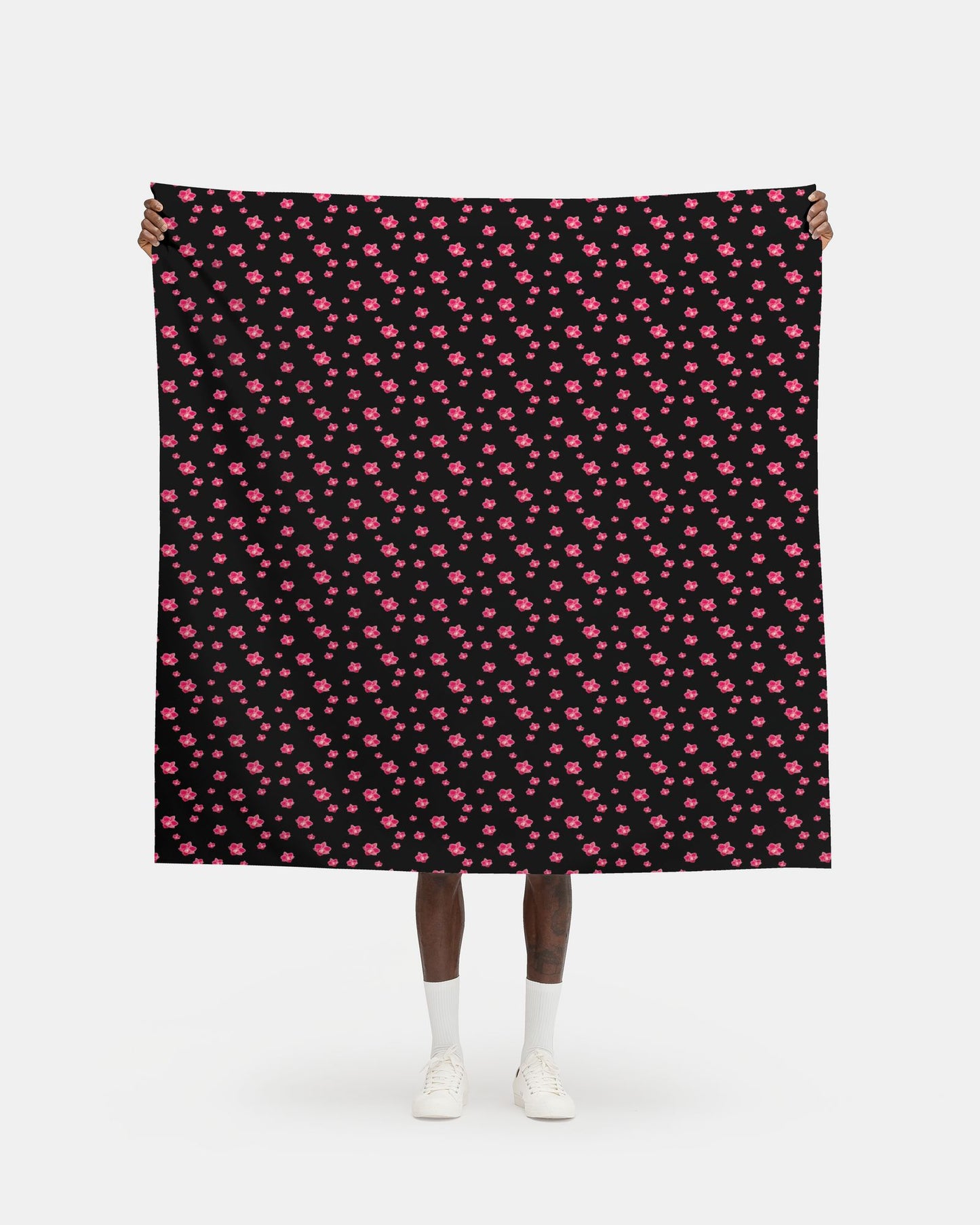 Melammu pinky red orchids on black fabric