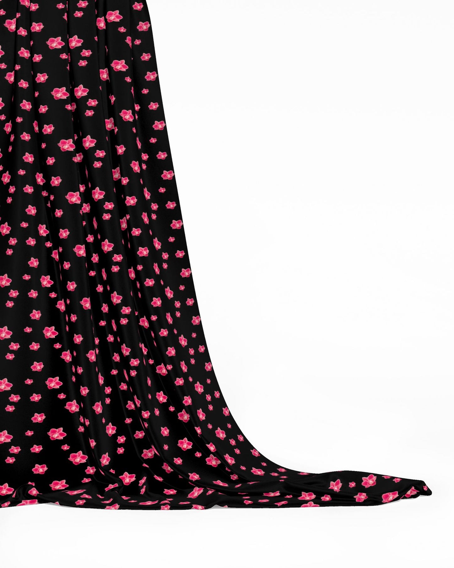 Melammu pinky red orchids on black fabric
