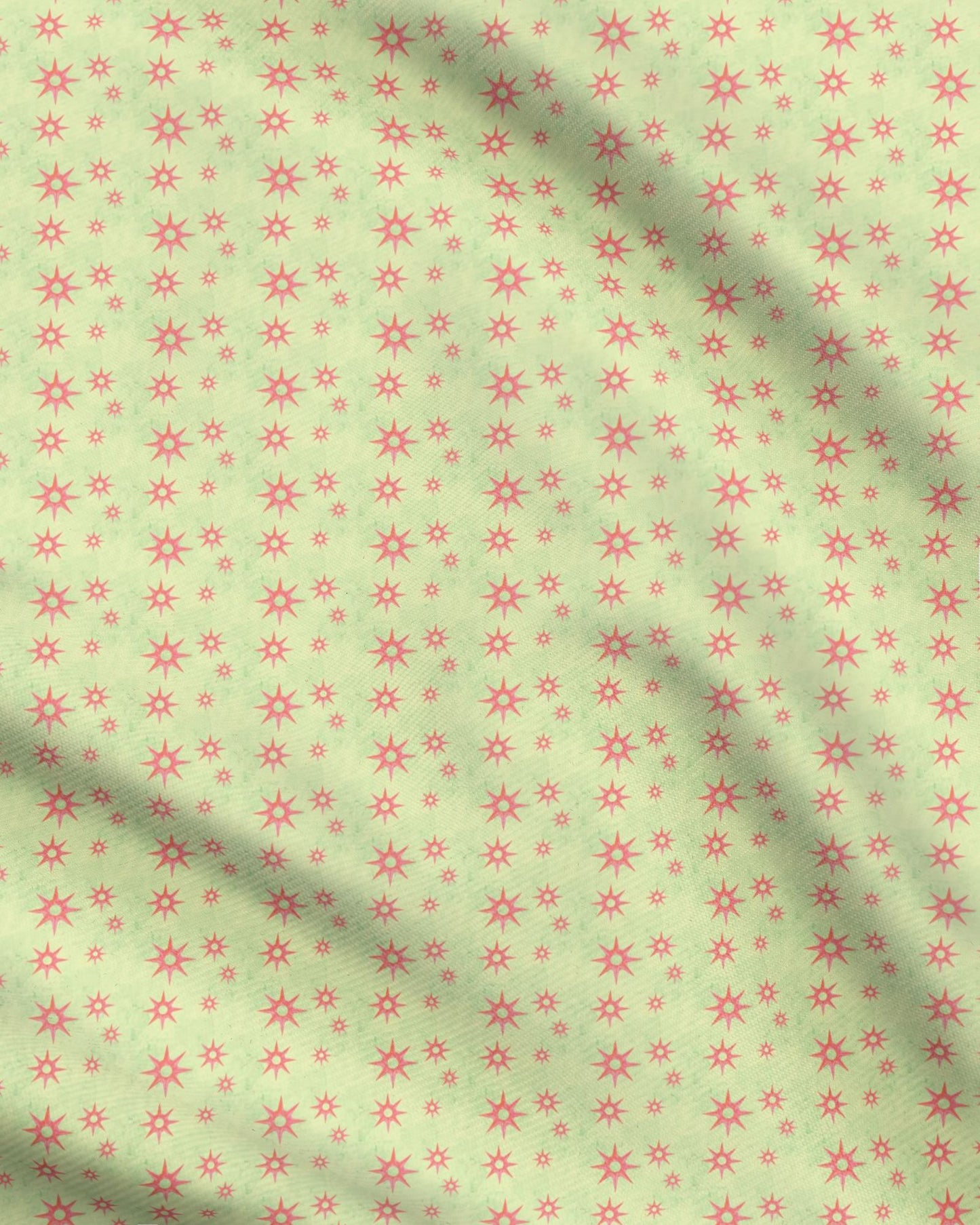 Melammu dark pink 8 3d 8 point star on lime green fabric