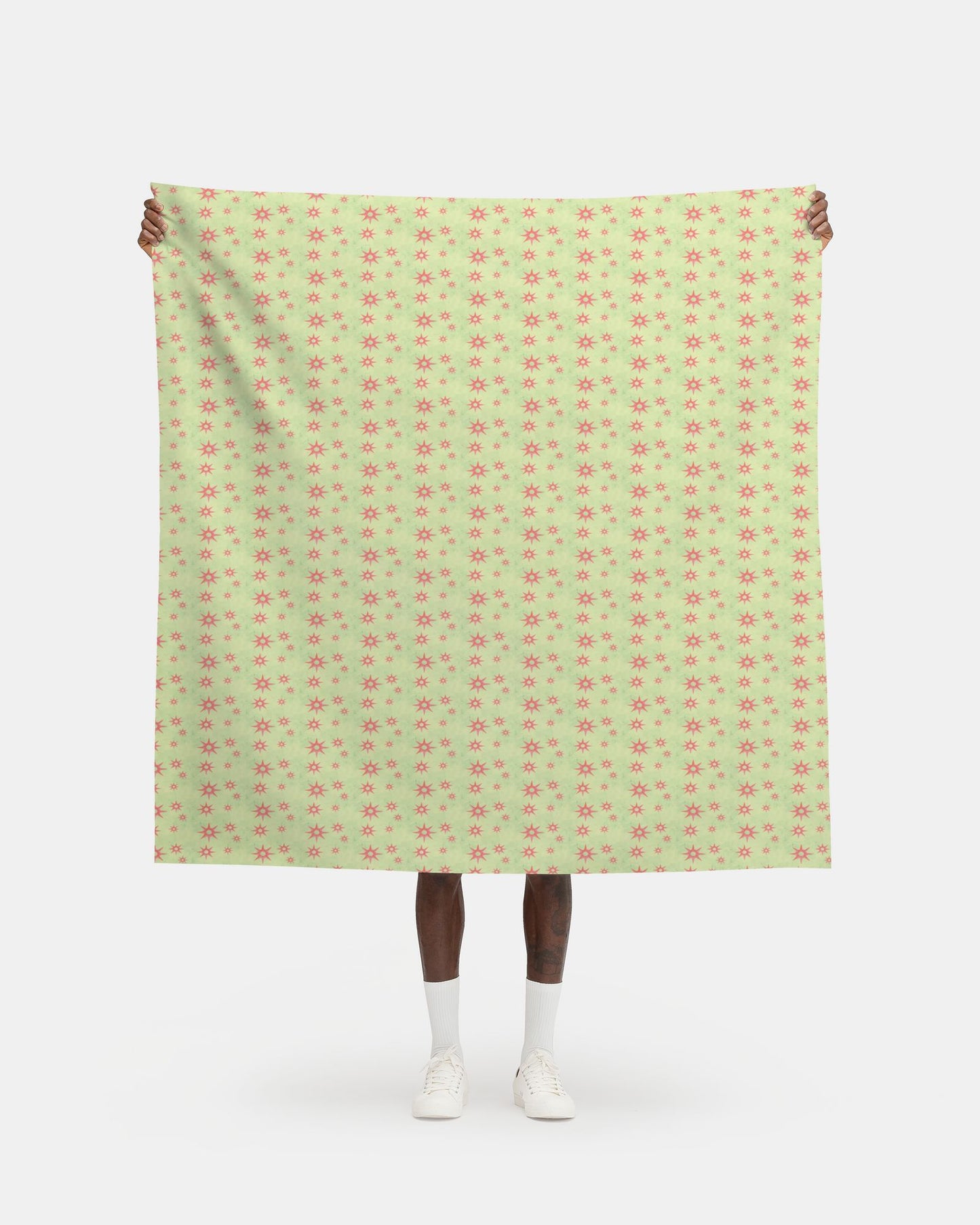 Melammu dark pink 8 3d 8 point star on lime green fabric