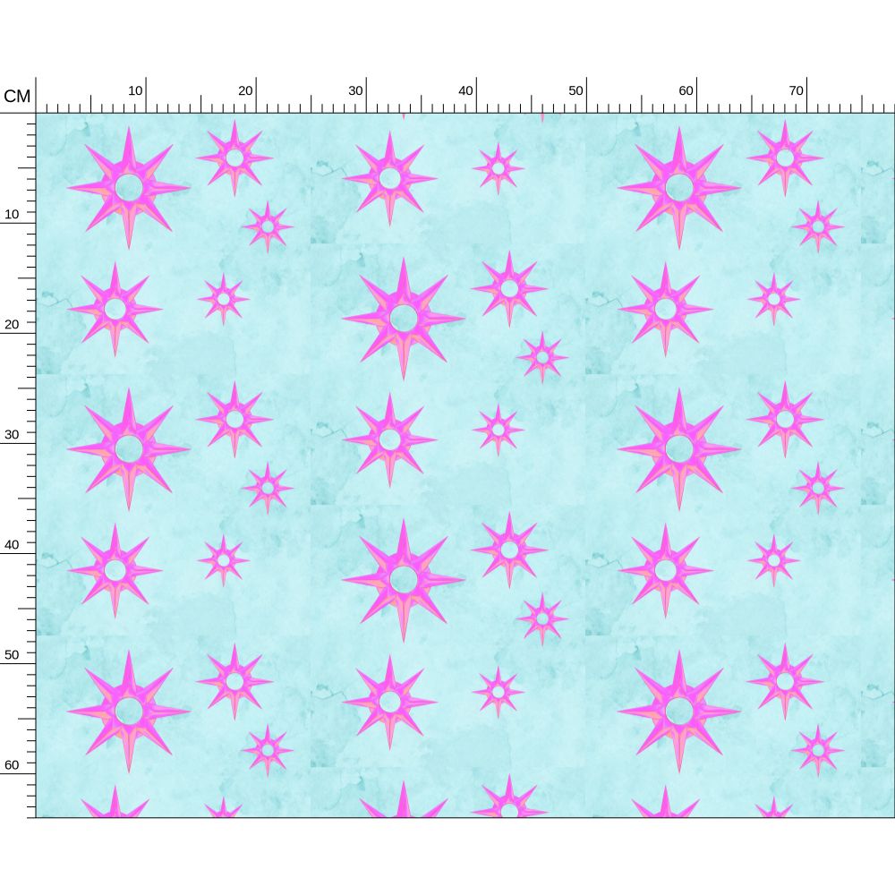Melammu dark pink and peach 3d 8 point stars with light blue fabric