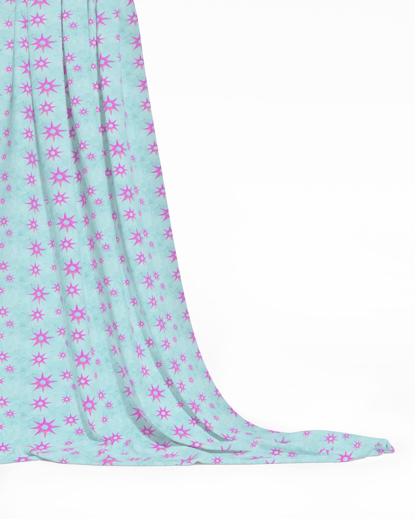 Melammu dark pink and peach 3d 8 point stars with light blue fabric