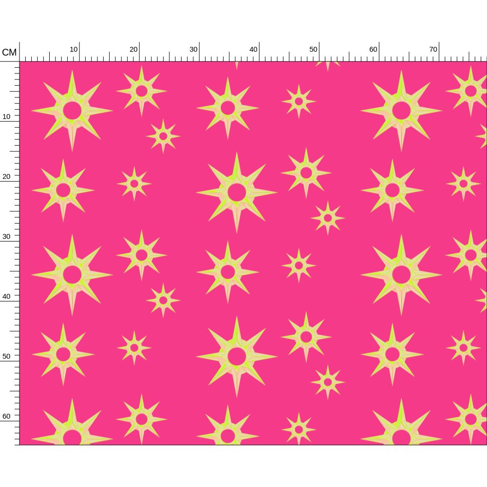 Melammu yellow 3d 8 point star on hot pink fabric