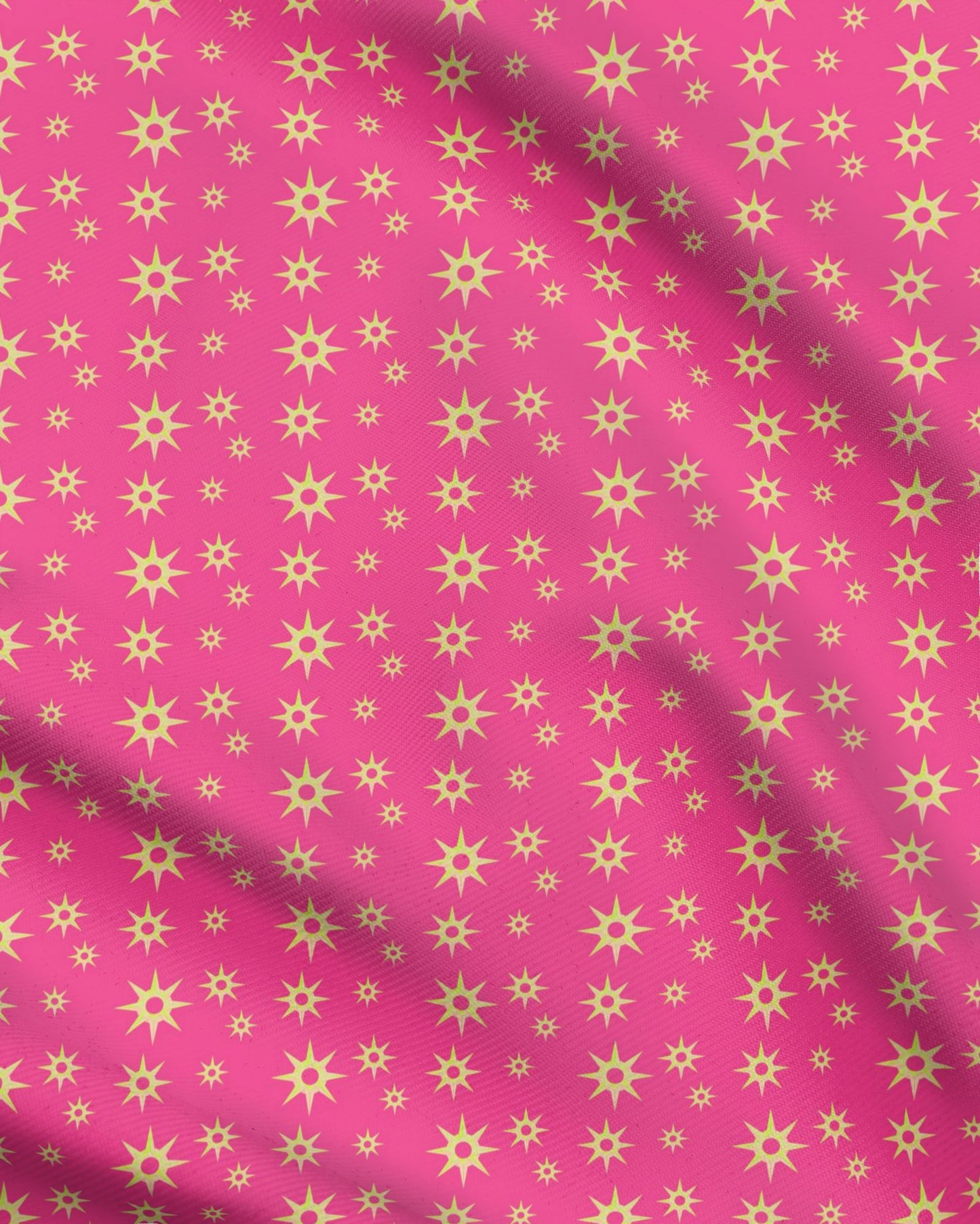 Melammu yellow 3d 8 point star on hot pink fabric