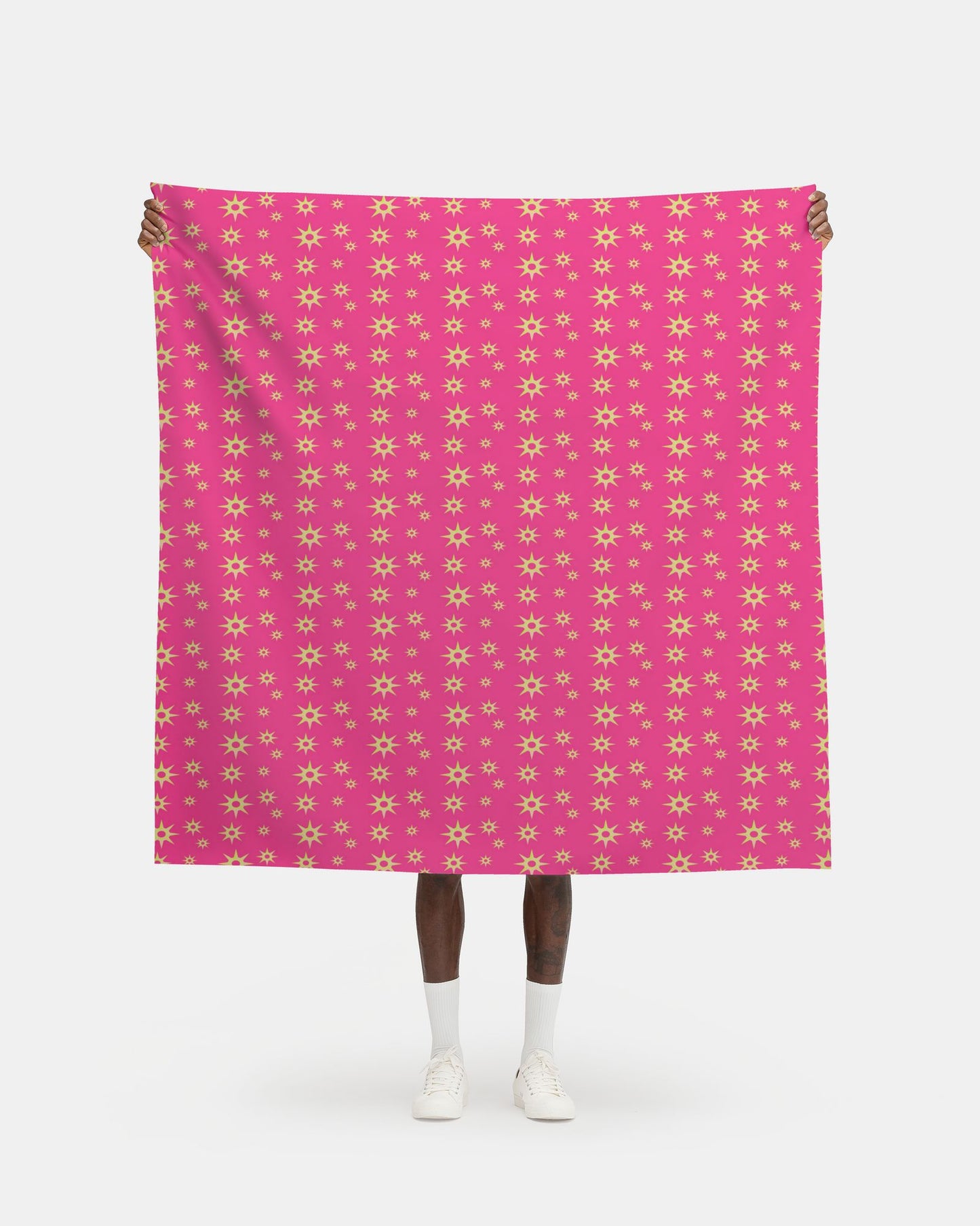 Melammu yellow 3d 8 point star on hot pink fabric