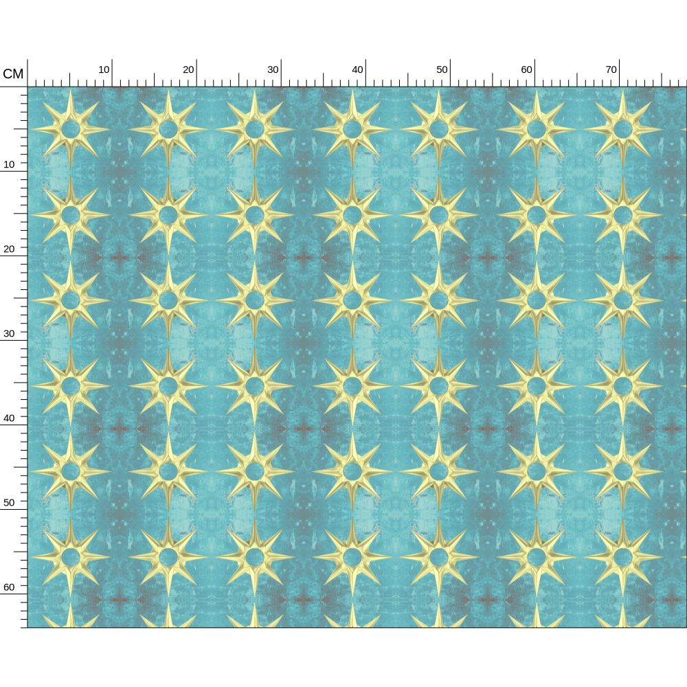 Melammu 3d gold 8 point star on blue textured background fabric