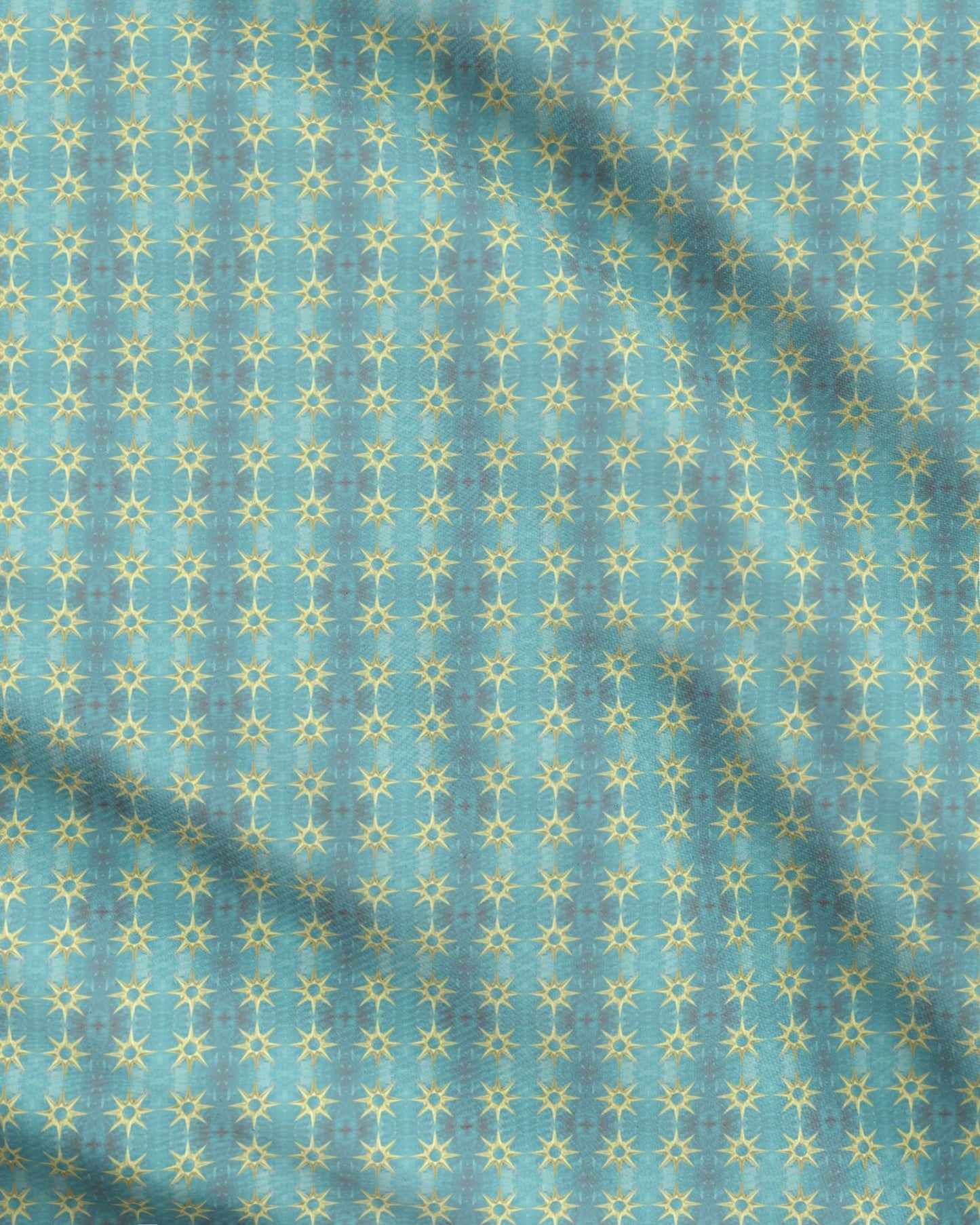 Melammu 3d gold 8 point star on blue textured background fabric
