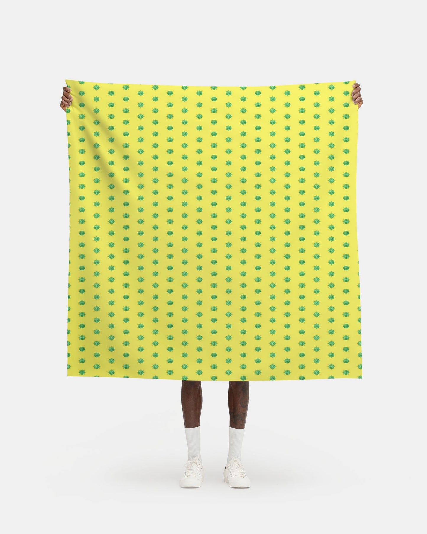 Melammu bright yellow fabric with green 3d star circle