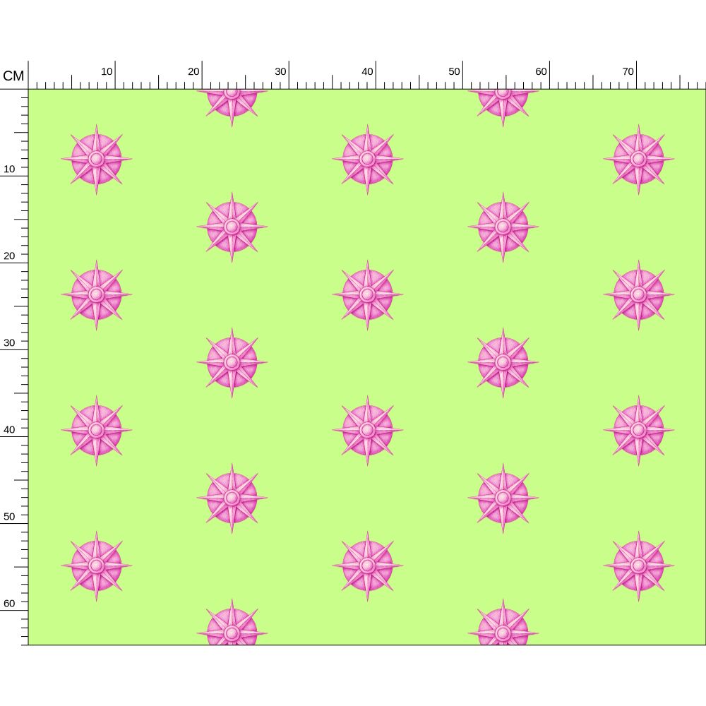 Melammu pink 3d stars circle on lime green fabric
