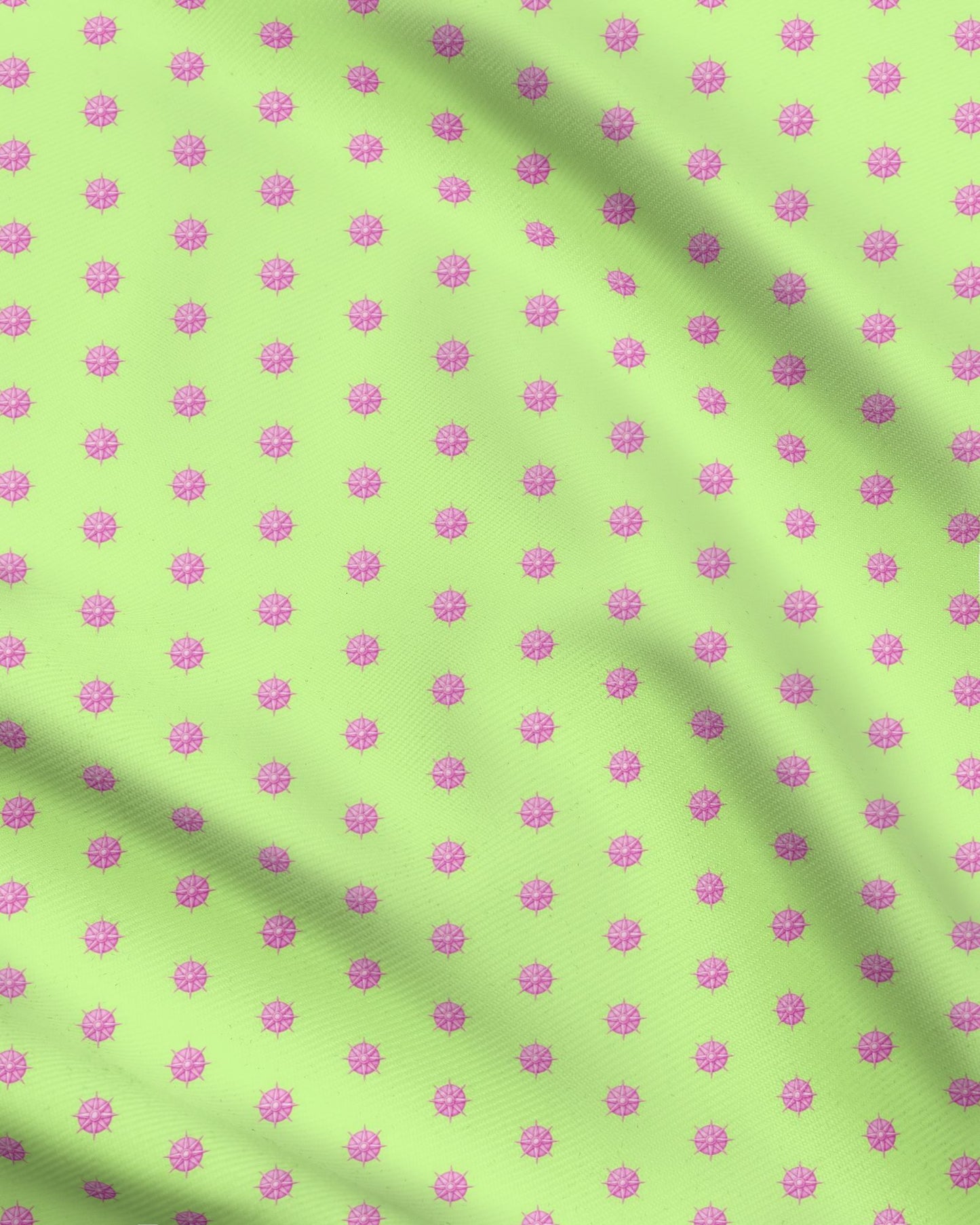 Melammu pink 3d stars circle on lime green fabric