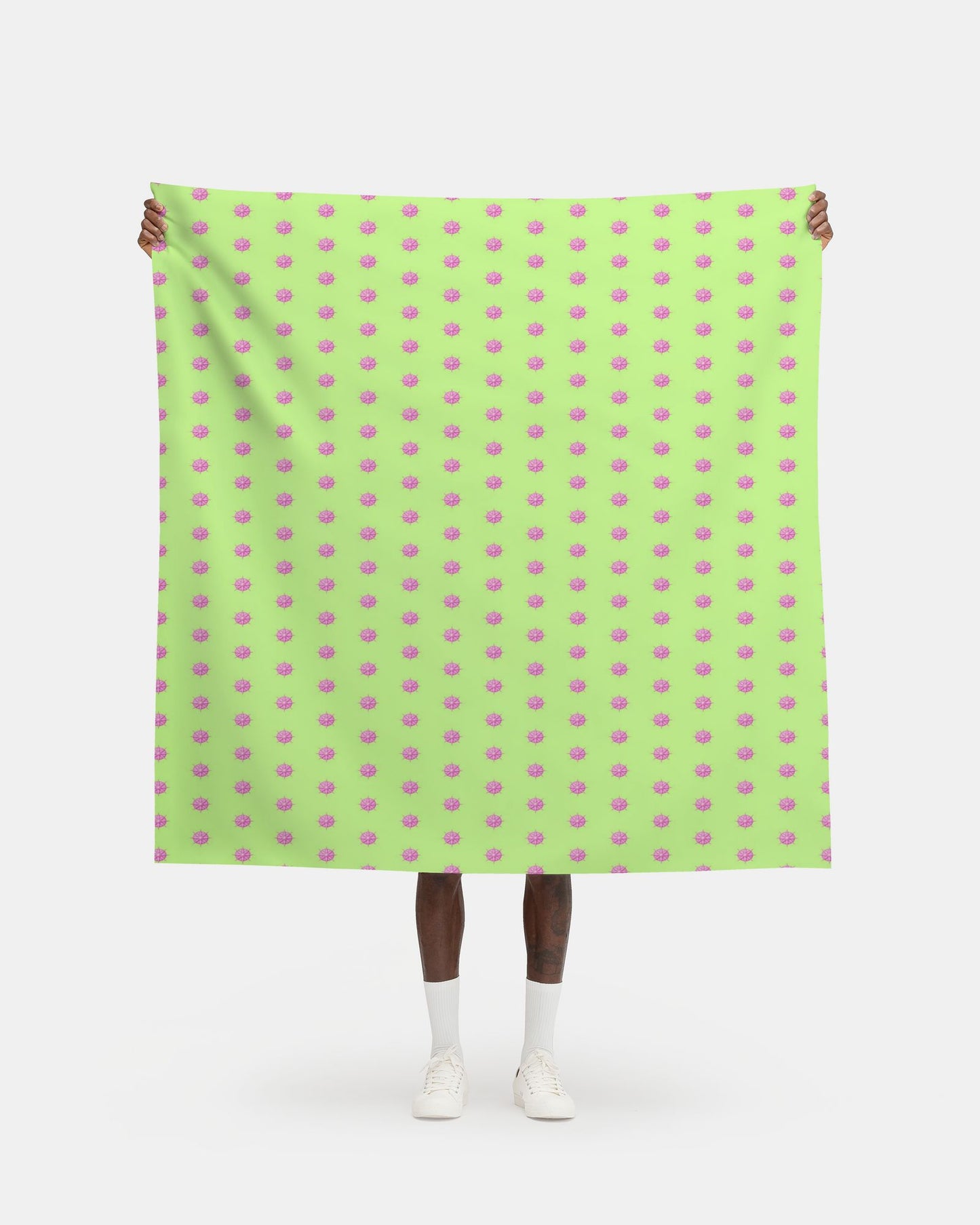 Melammu pink 3d stars circle on lime green fabric