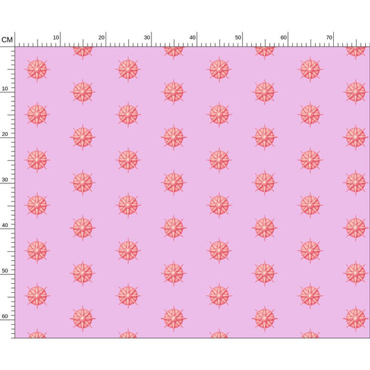 Melammu intricate ink-illustrated 3D red star medallion on pink lilac fabric sacred geometry textiles fabric design
