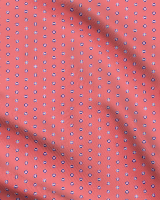 Pink and navy celestial 8 point star circles on bright pink sacred mystical Melammu fabric textiles geometric design