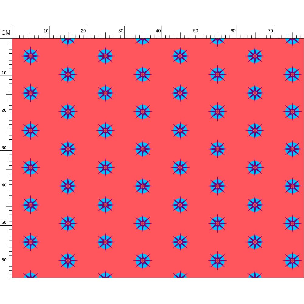 Melammu celestial 8 point purple star on blue circle on pink fabric