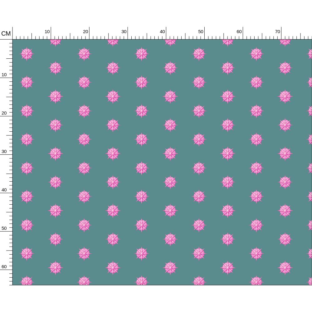 Melammu 3d pink star on circle on dark teal back fabric