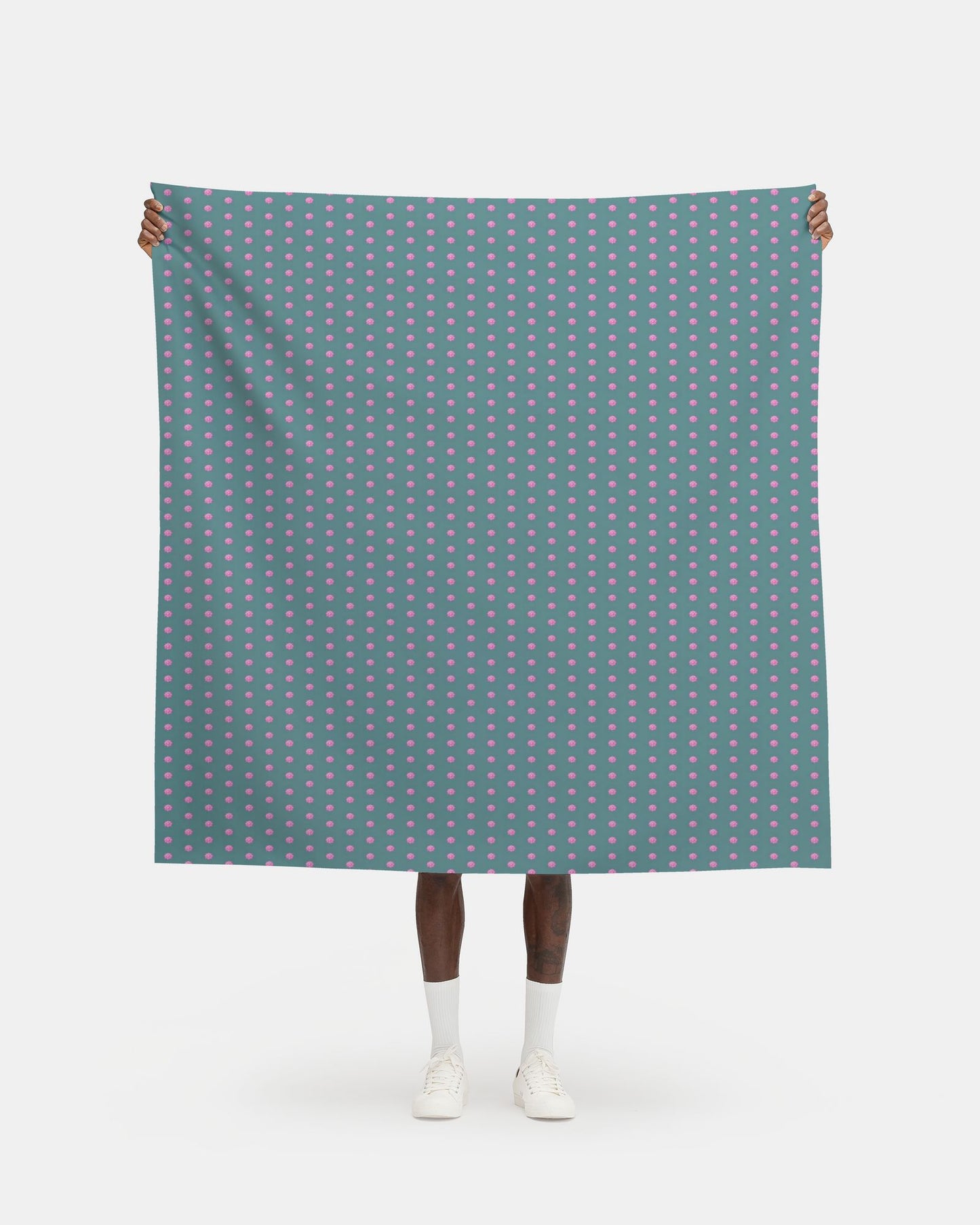 Melammu 3d pink star on circle on dark teal back fabric