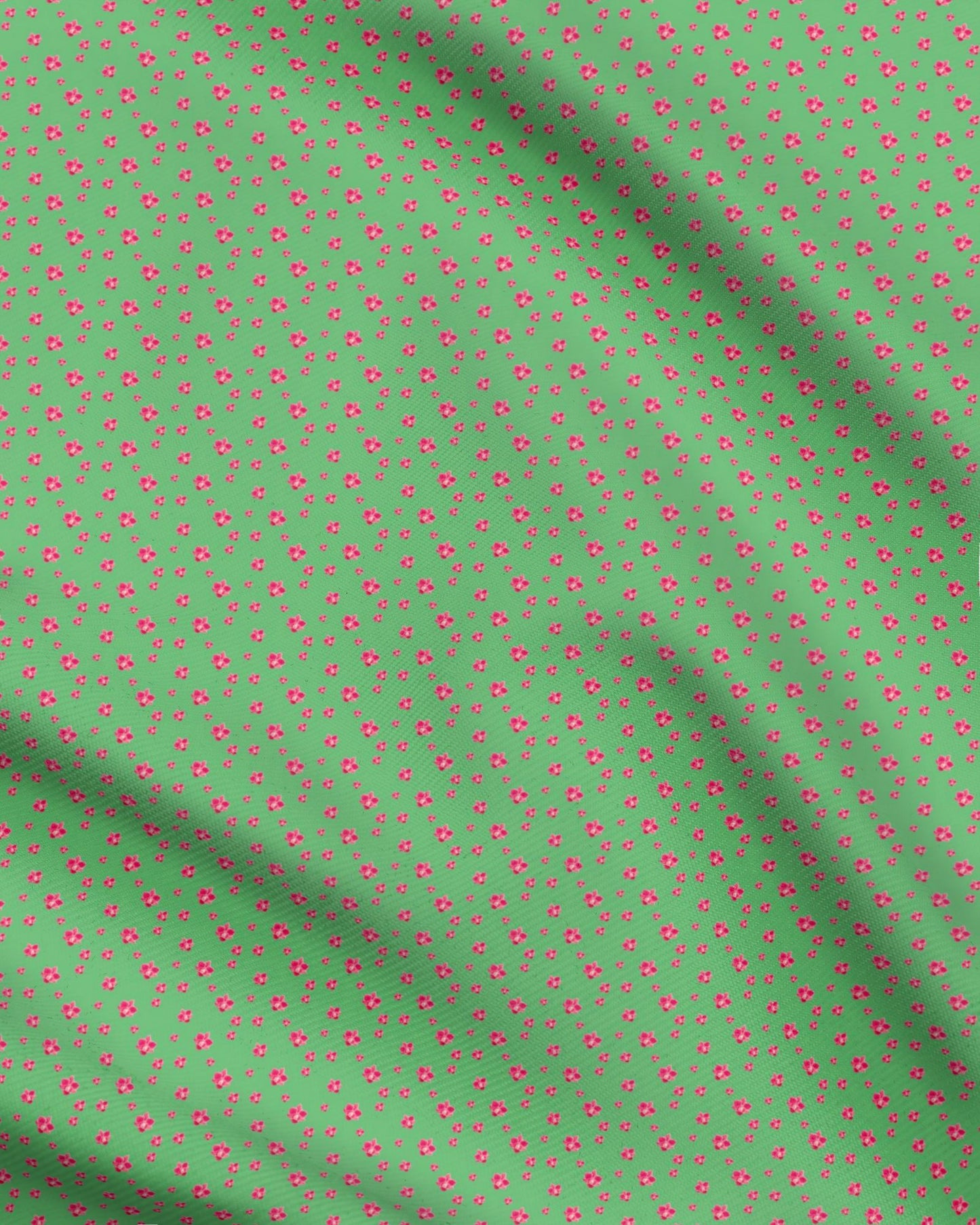 Melammu bright pinky red orchid on green fabric