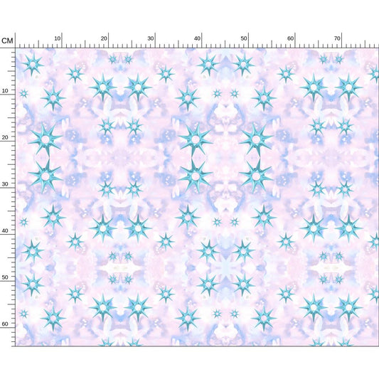 blue celestial stars pink lilac purple botanical ethereal sacred mystical bold celestial Melammu fabric textiles geometric design