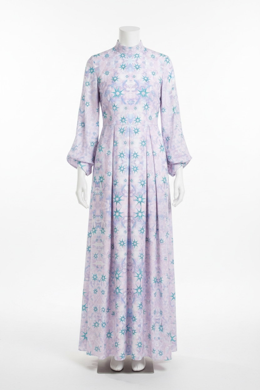 blue celestial stars pink lilac purple botanical ethereal sacred mystical bold celestial Melammu fabric textiles geometric design