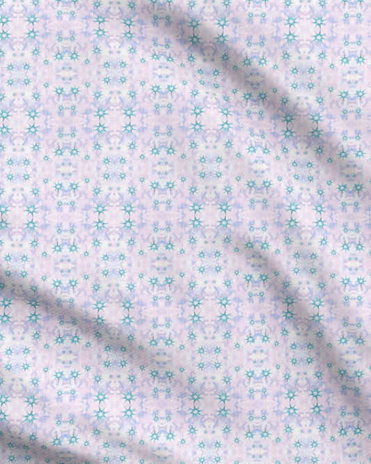 blue celestial stars pink lilac purple botanical ethereal sacred mystical bold celestial Melammu fabric textiles geometric design