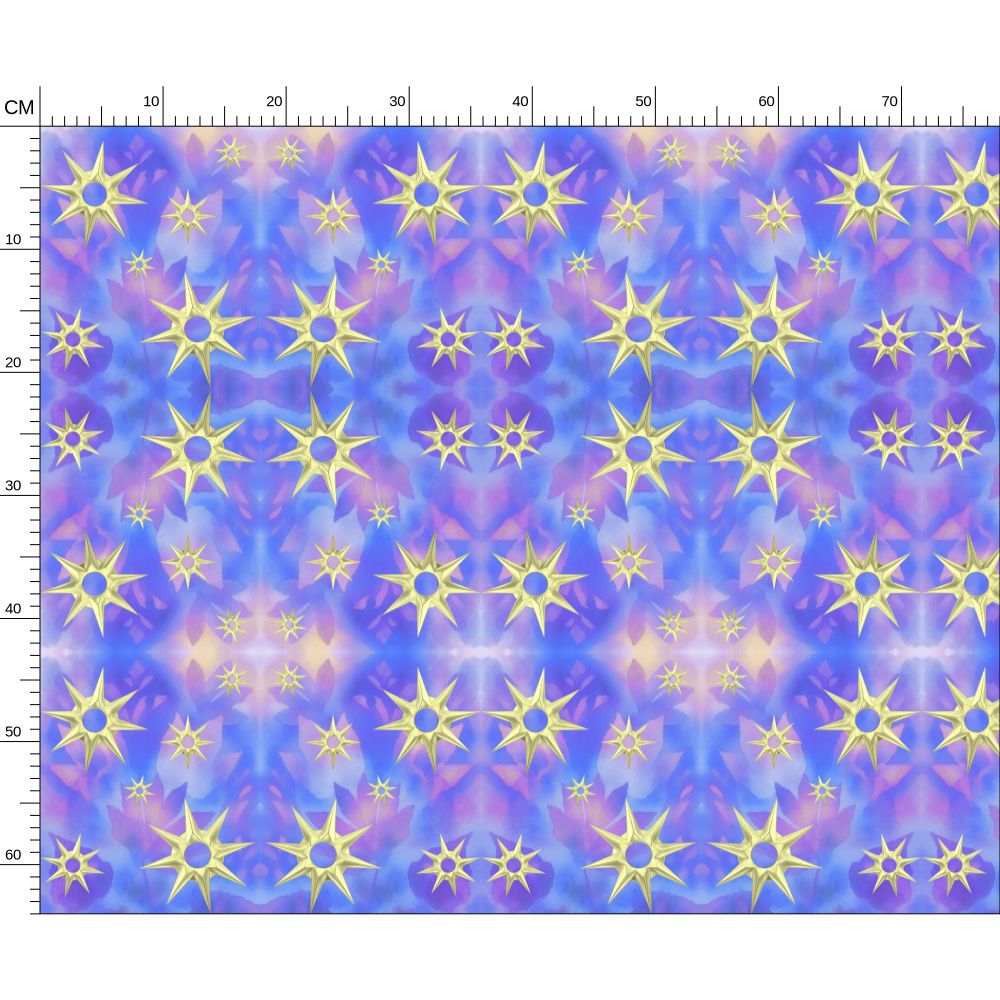 Melammu celestial 3d gold star on purple pink botanical print fabric