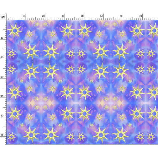 gold celestial stars blue purple botanical ethereal sacred mystical bold celestial Melammu fabric textiles geometric design