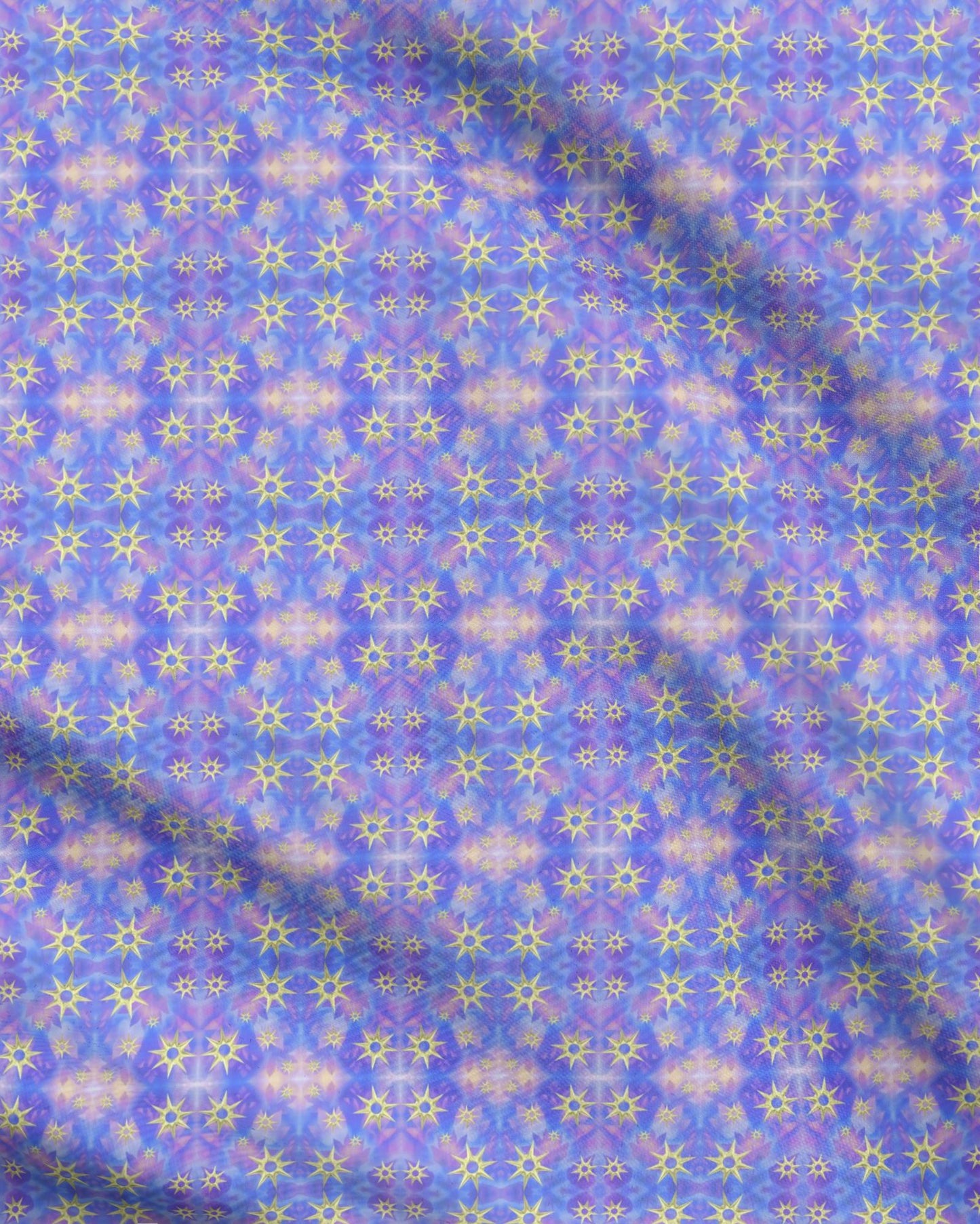 Melammu celestial 3d gold star on purple pink botanical print fabric