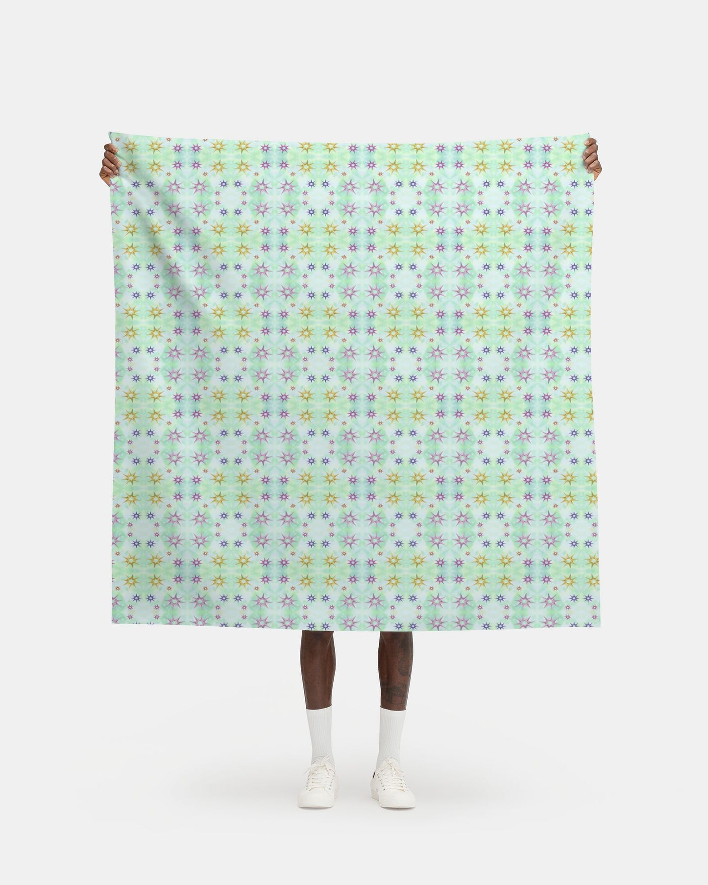 Melammu multicolour 3d metallic stars on green botanical fabric