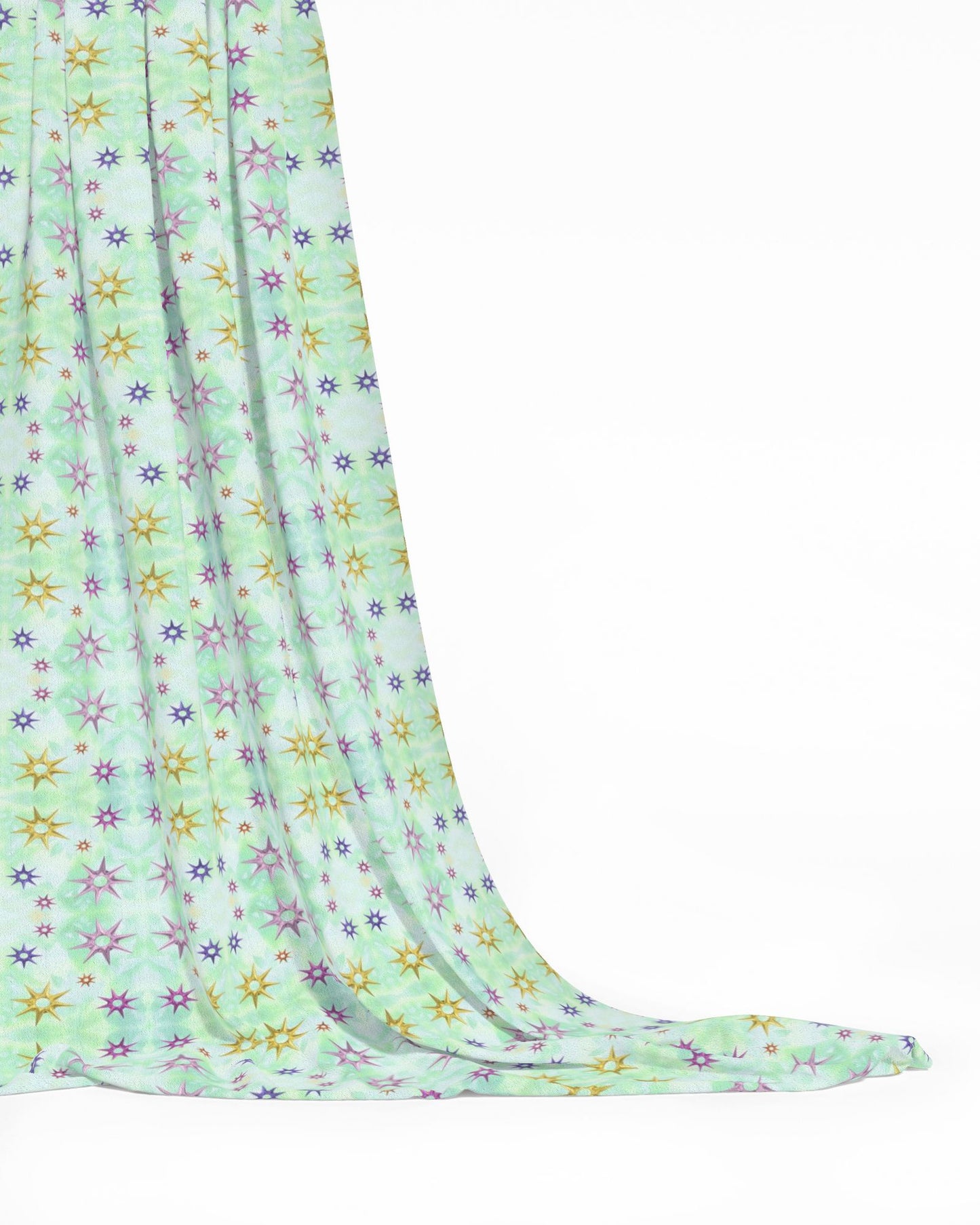 Melammu multicolour 3d metallic stars on green botanical fabric