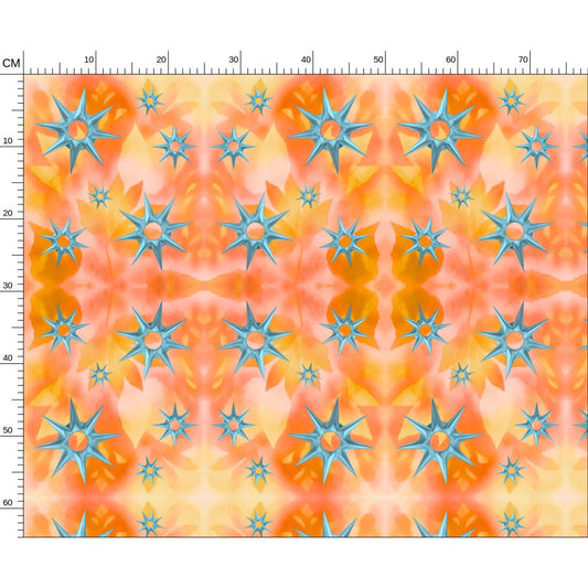blue celestial stars orange botanical ethereal sacred mystical bold celestial Melammu fabric textiles geometric design