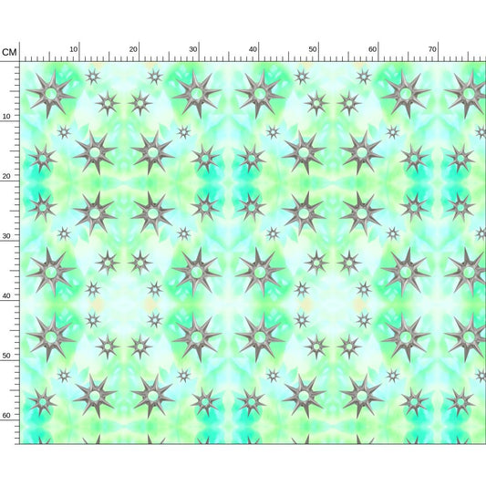 grey celestial stars green cyan botanical ethereal sacred mystical bold celestial Melammu fabric textiles geometric design