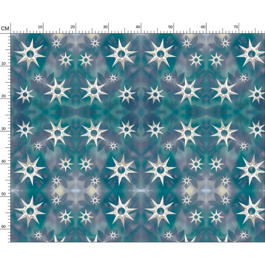 silver celestial stars on navy botanical  ethereal sacred mystical bold celestial Melammu fabric textiles multicoloured design