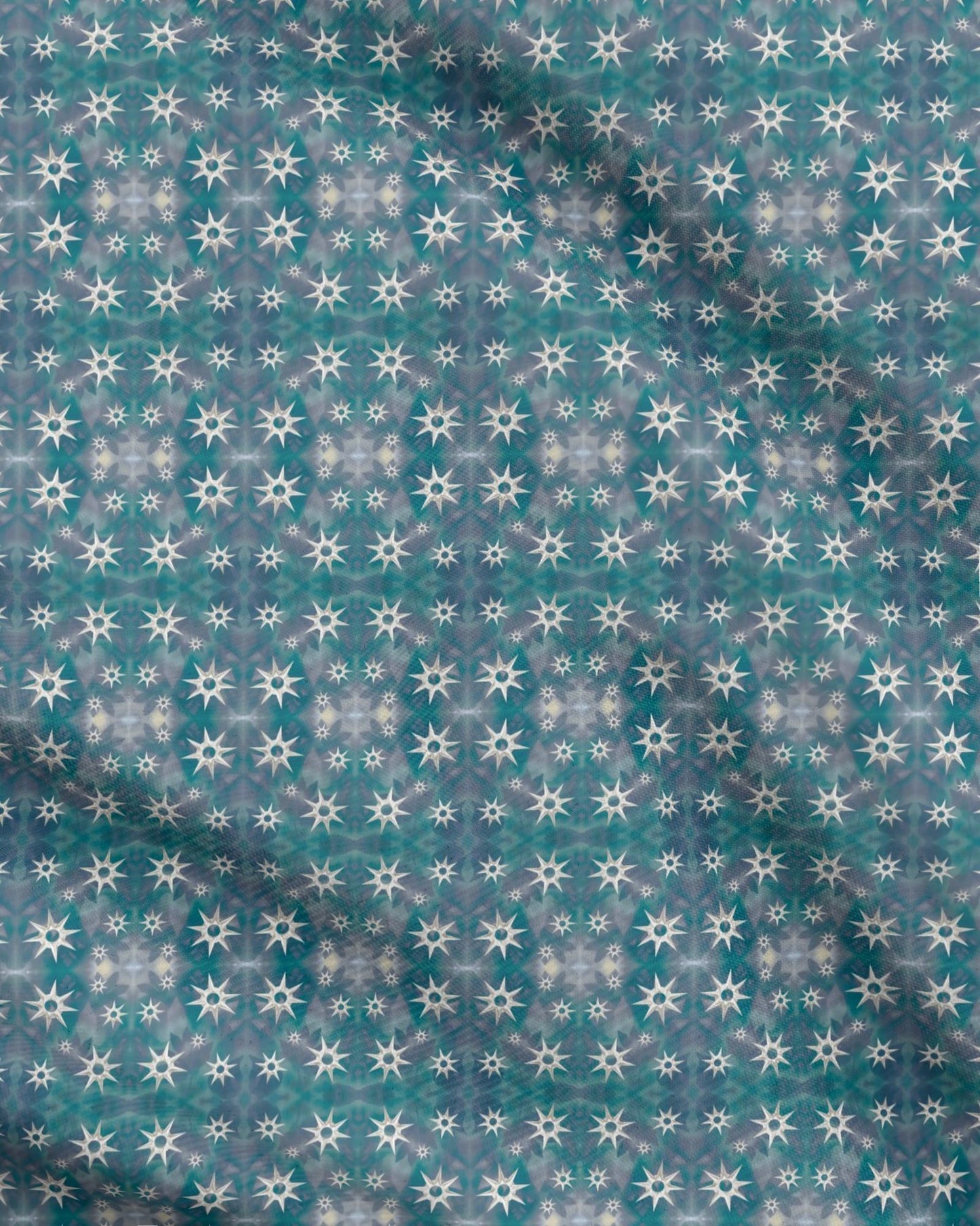 Melammu celestial silver 3d stars on navy green fabric