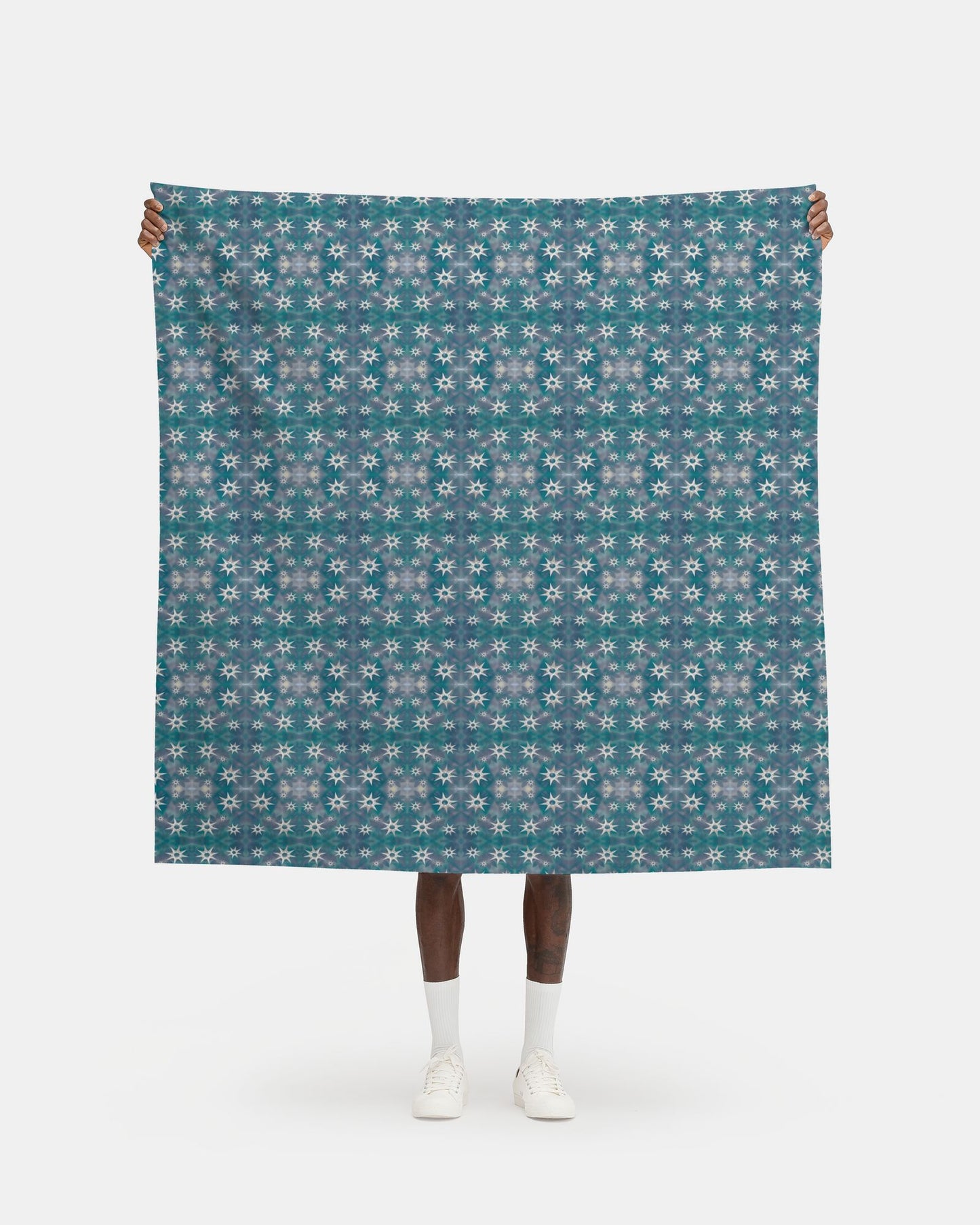 Melammu celestial silver 3d stars on navy green fabric
