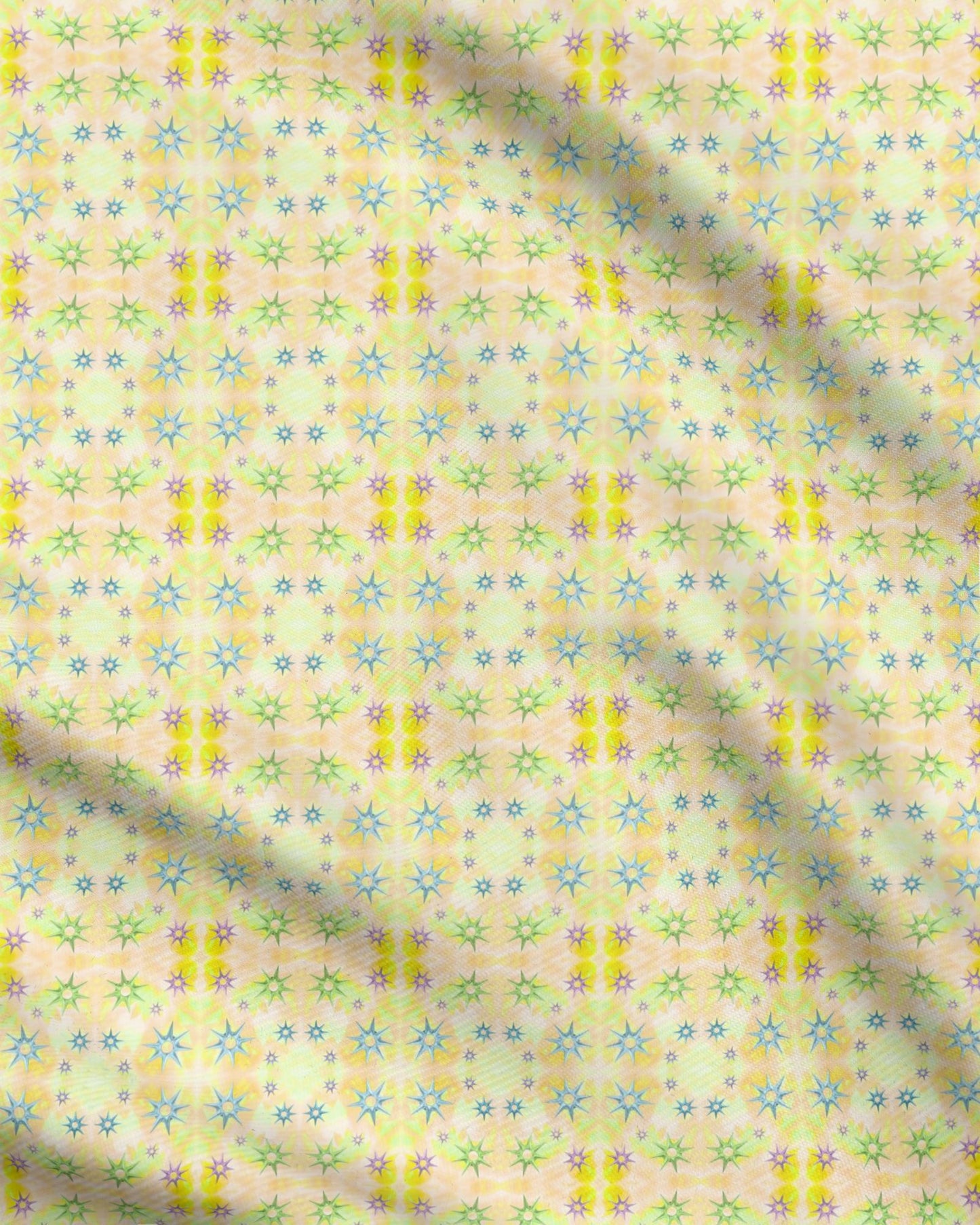 Melammu multicolour metallic star on yellow botanical fabric