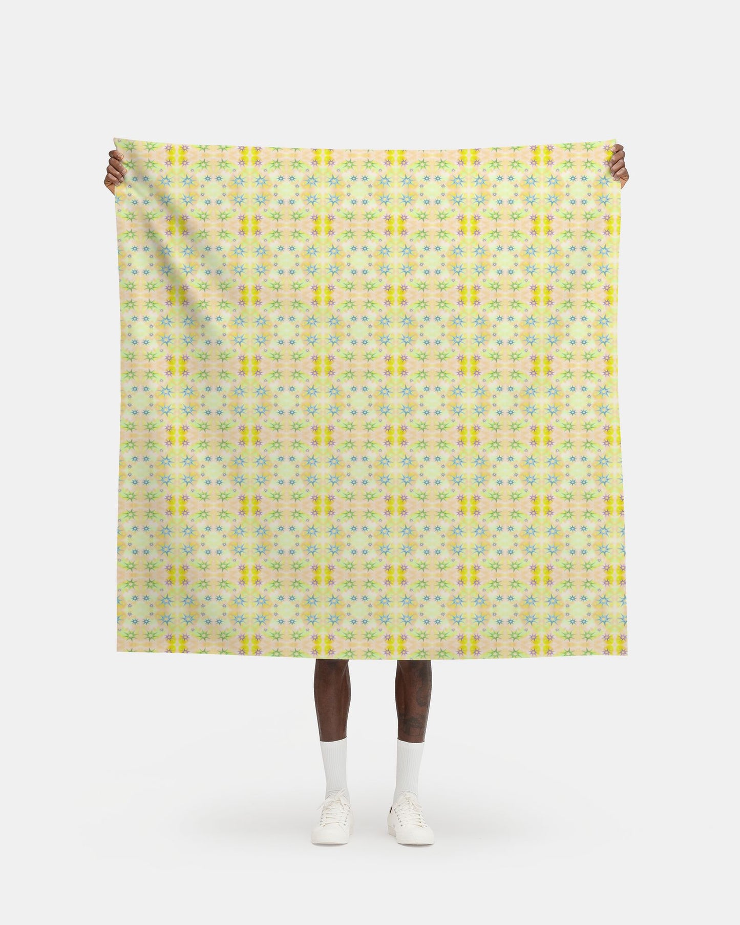 Melammu multicolour metallic star on yellow botanical fabric