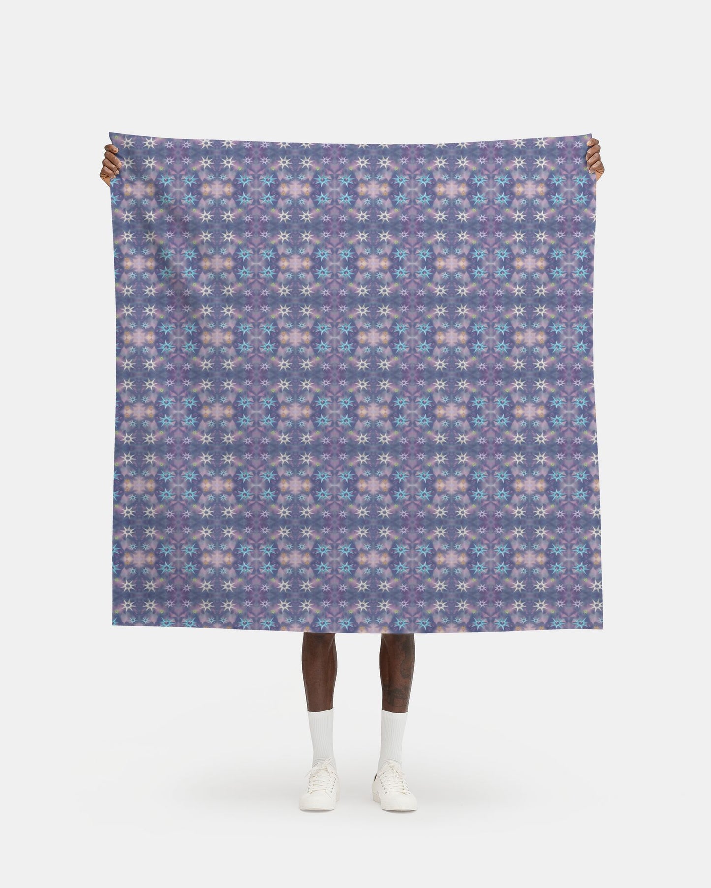 Melammu multicolour metallic stars on purple botanical fabric