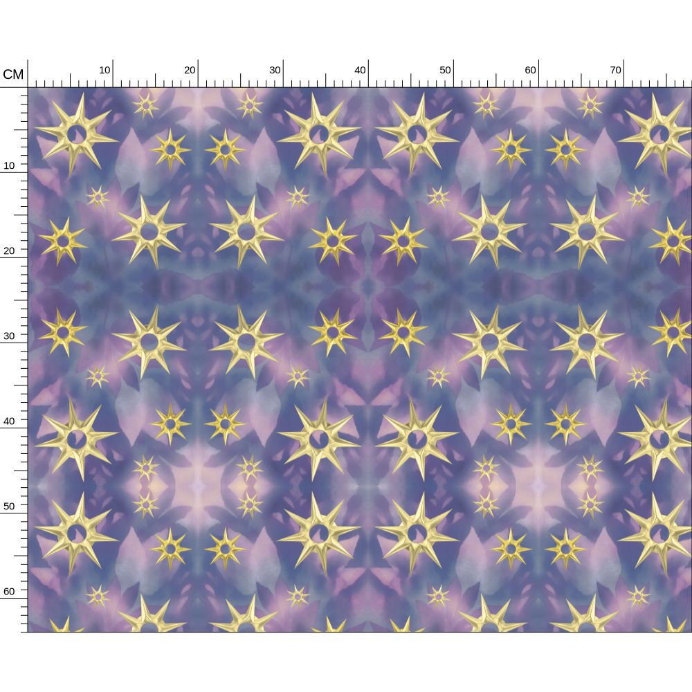 Melammu celestial gold star on purple botanical fabric
