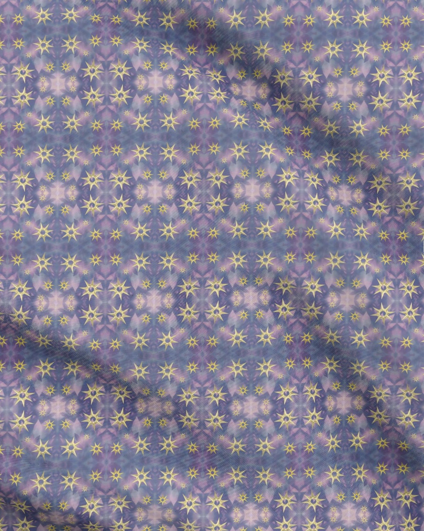 Melammu celestial gold star on purple botanical fabric
