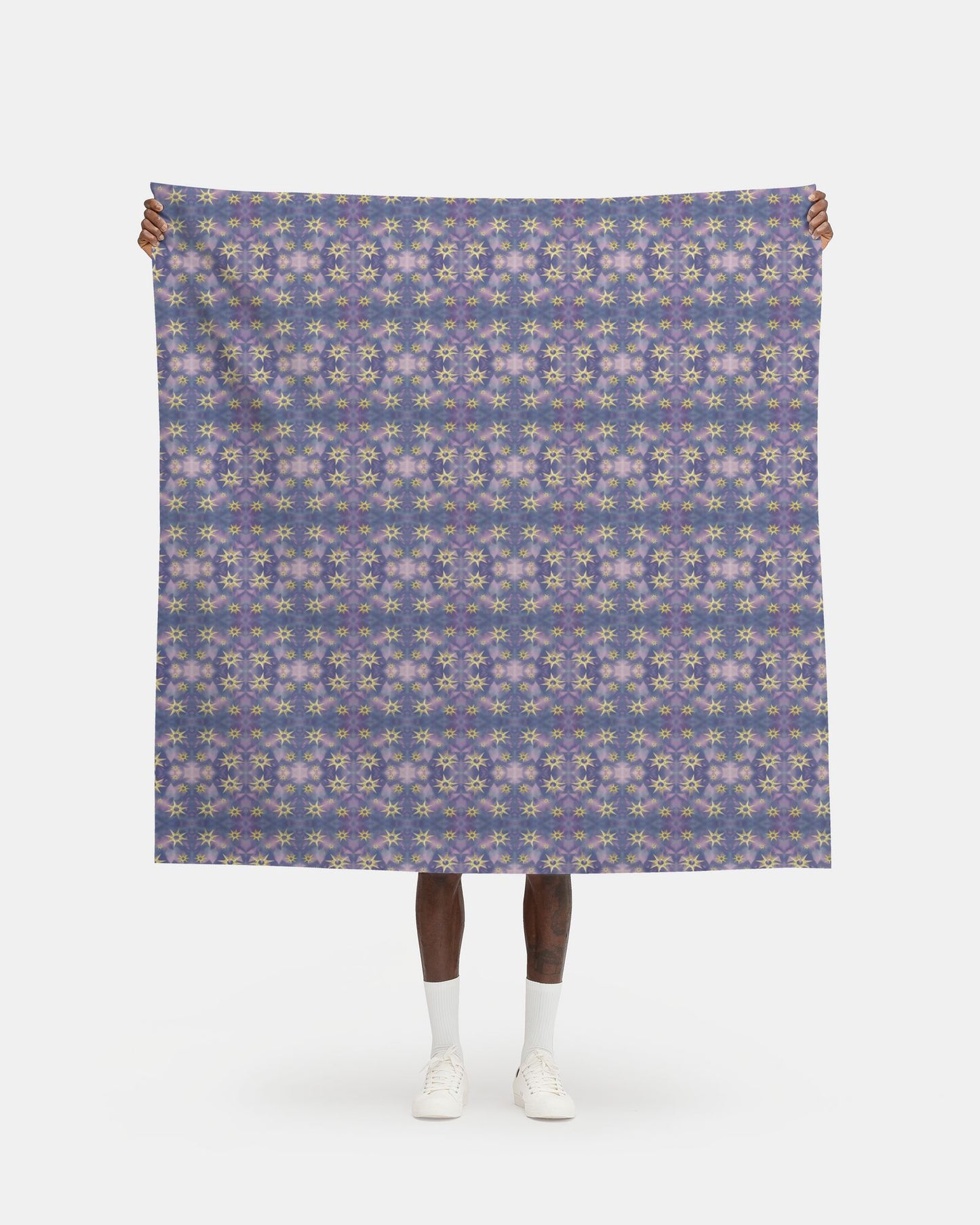 Melammu celestial gold star on purple botanical fabric