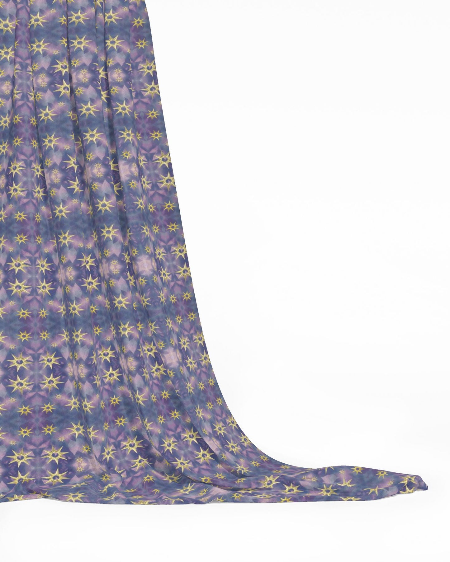 Melammu celestial gold star on purple botanical fabric