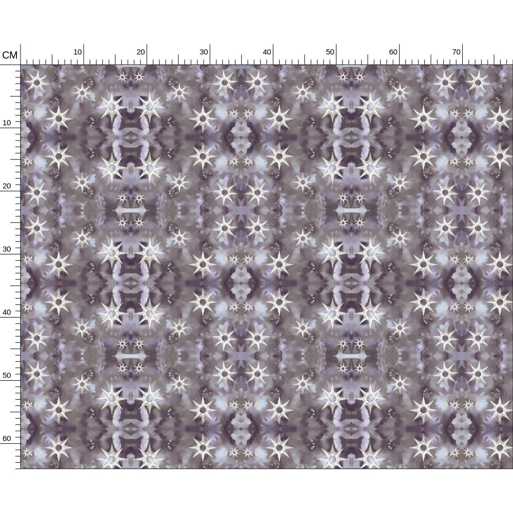 Melammu silver stars on black and white botanical spray art fabric