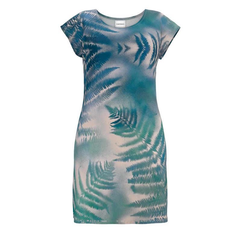 Melammu sprayed fern dress blue green white designer botanical wearable art