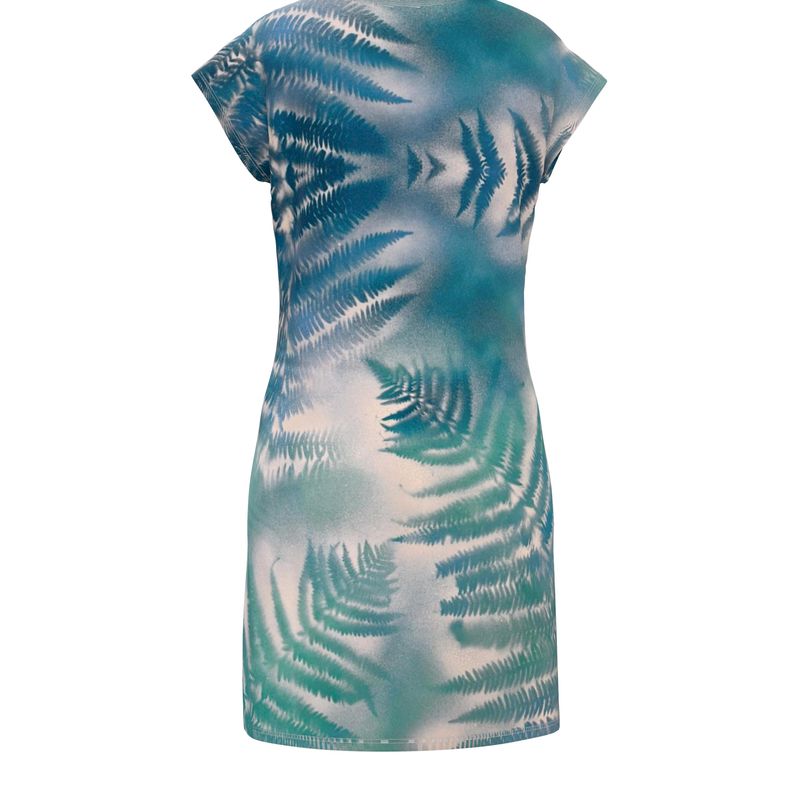 Melammu sprayed fern dress blue green white designer botanical wearable art