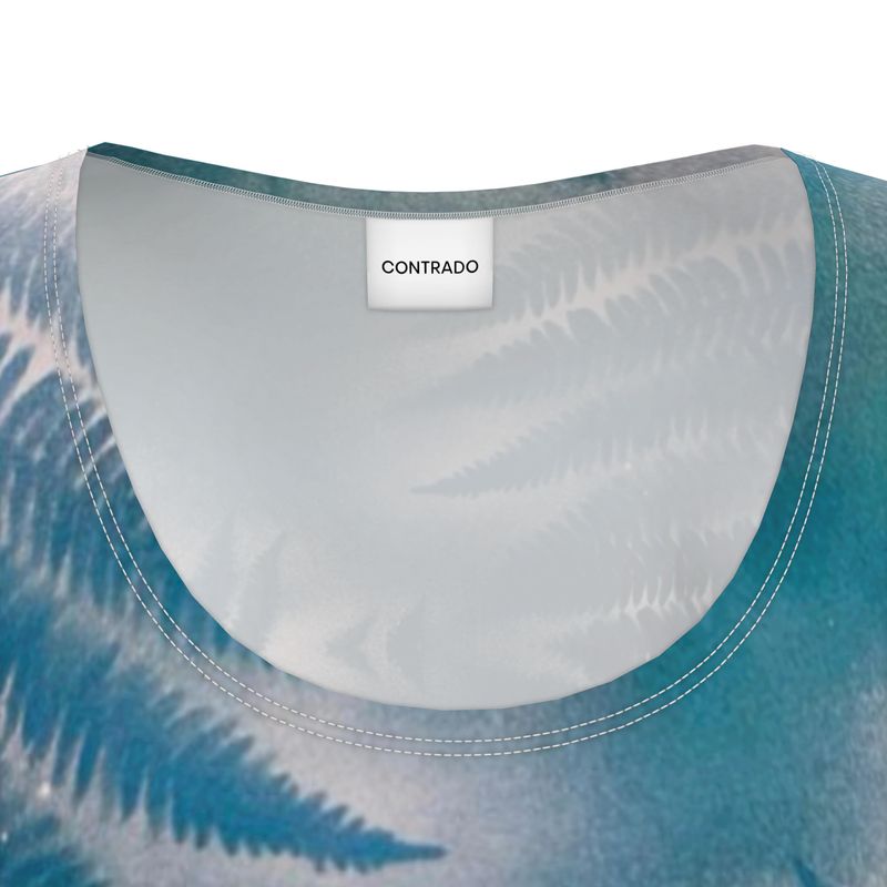 Melammu sprayed fern dress blue green white designer botanical wearable art